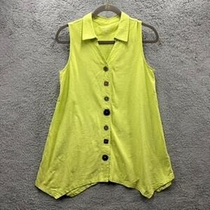 Soft Surroundings Women's Medium Green Sleeveless Top Artistic Buttons Casual